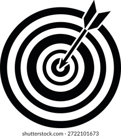 Alvo preto e branco com seta atingindo alvo, ilustração vetorial para precisãoAlvo preto e branco com seta atingindo alvo, ilustração vetorial para precisão