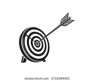 Black and white target with an arrow hitting the center bullseye
