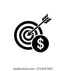 Schwarz-weißes Zielsymbol mit Pfeil und Dollarzeichen Erfolgskonzept
