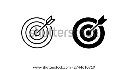 Black and white target icons with arrow hitting center minimalist design.