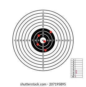 black and white target with red holes, vector