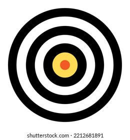 Black and white target for shooting. Archery sport equipment. Summer games. Vector cartoon isolated illustration.
