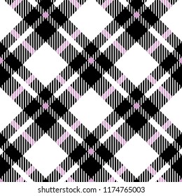 Black and white tartan diagonal seamless vector pattern Checkered plaid texture Geometrical simple square background for fabric, textile, cloth, clothing, shirts, shorts, dress blanket wrapping design