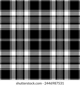 Black and white tartan plaid pattern. Vector seamless check pattern for plaid fabric, flannel shirt, blanket, clothes, skirt, tablecloth, textile.