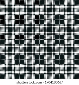 Schwarz-weißer tartan, nahtloser Musterhintergrund. Vektorillustration