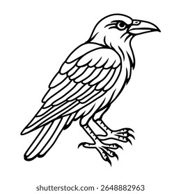 tatuagem preto e branco de um corvo ou raven.hand desenhado linha arte ilustração de um corvo