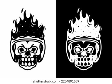 Black and white tattoo design of a skull wearing helmet