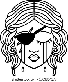 Black and White Tattoo linework Style crying human rogue character
