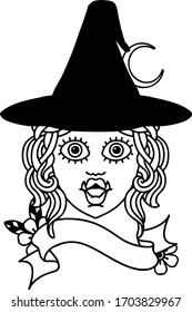 Black and White Tattoo linework Style half orc witch character face