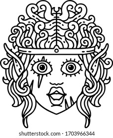 Black and White Tattoo linework Style elf barbarian character face