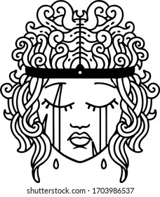 Black and White Tattoo linework Style crying human barbarian