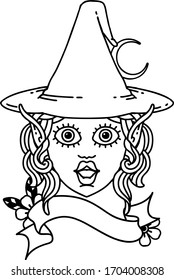 Black and White Tattoo linework Style elf mage character face