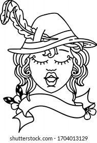 Black and White Tattoo linework Style human bard character face