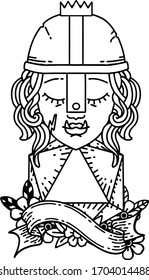 Black and White Tattoo linework Style half orc fighter with natural 20 dice roll