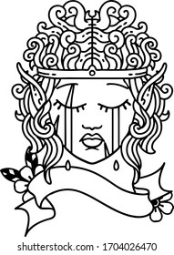 Black and White Tattoo linework Style crying elf barbarian character face