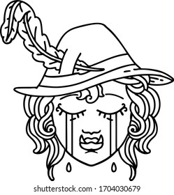 Black and White Tattoo linework Style crying orc bard character 