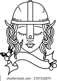 Black and White Tattoo linework Style elf fighter character face