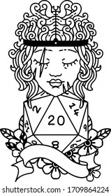 Black and White Tattoo linework Style human barbarian with natural 20 dice roll