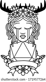 Black and White Tattoo linework Style crying human druid with natural one roll