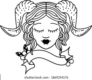 Black and White Tattoo linework Style tiefling character face 