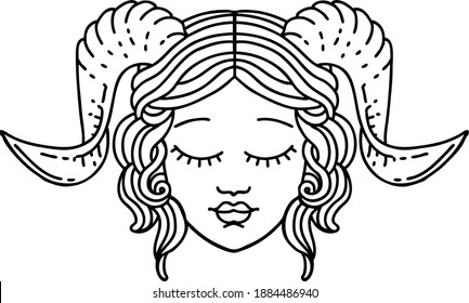 Black and White Tattoo linework Style tiefling character face