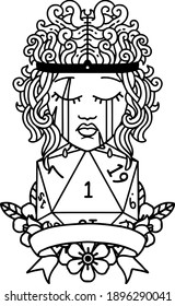 Black and White Tattoo linework Style crying human barbarian with natural one roll