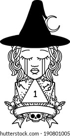 Black and White Tattoo linework Style crying human witch with natural one roll