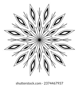 Black and white tattoo. Mandala ornament vector illustration. Snowflake in white background. Decorative design element. Coloring page design.