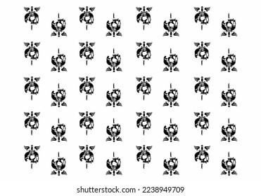 Black and white tattoo pattern design of skull, dagger and wings