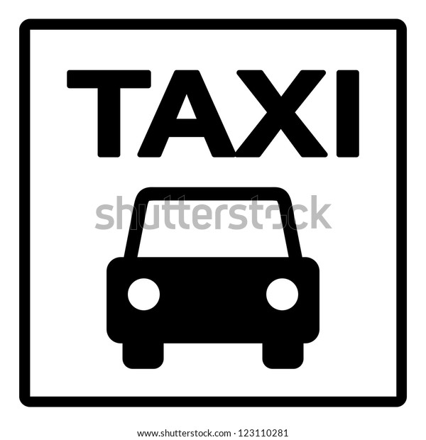 Black and White Taxi Sign - Black Silhouette
of Taxi Cab on White
Background