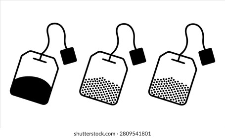 Black and white tea bag with varying fill levels tea bags black white background