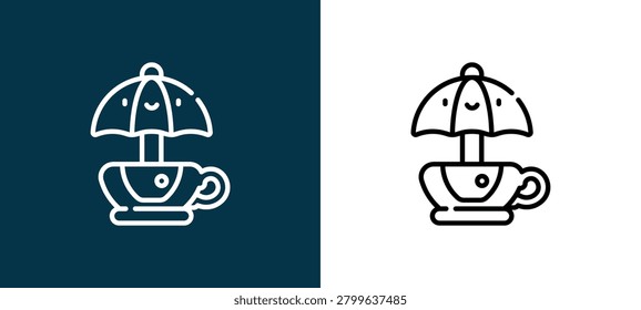 Black and white tea cup ride outline icon duo, editable stroke vector illustration for web, mobile apps, UI design, branding, and print from Fair