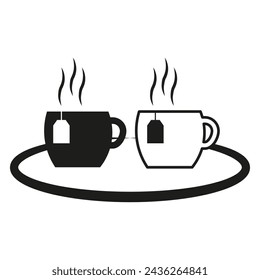 Black and White Tea Cups with Steam on Saucer Icon. Vector illustration. EPS 10.