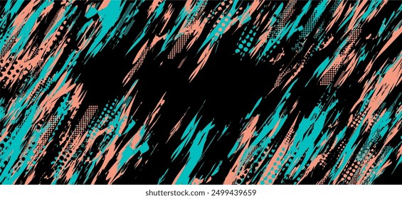 black, white, and teal abstract background with grunge halftone brush strokes