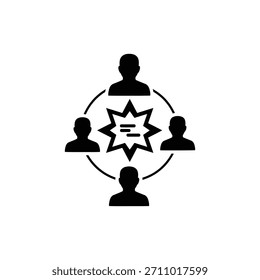 Icono de trabajo en equipo y colaboración en blanco y negro con siluetas humanas