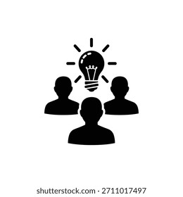 Schwarz-weißes Teamwork-Symbol mit Glühbirne als Symbol für gemeinsame Idee