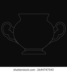 Uma ilustração de bule preto e branco com contornos brancos limpos se destaca contra um fundo escuro. O design minimalista apresenta contraste arrojado, linhas simples e uma silhueta impressionante.