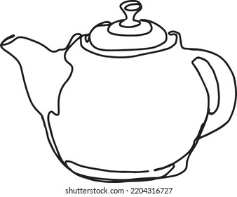 black and white teapot vector illustration, line art, continuous line