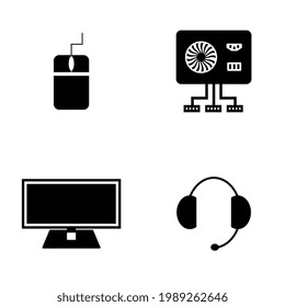 black and white technology icon set