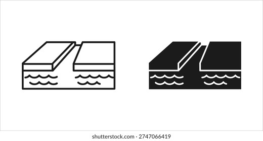 Black and white tectonic plate divergence with water