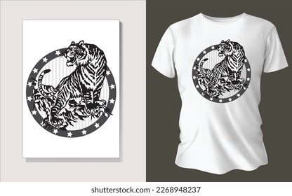 Black and white tee shirt animal face design.