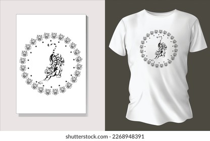 Black and white tee shirt animal face design.