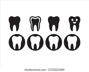 Black and white of teeth and smiling tooth dental symbol