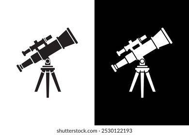 Schwarz-Weiß-Teleskop-Vektor-Silhouette-Symbol.