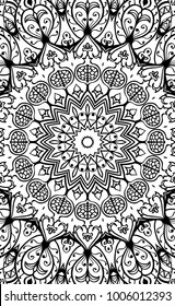 Black and white template for carpet, textile. Oriental floral pattern with pomegranate.
