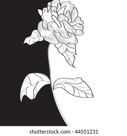 Black and white template with rose flower