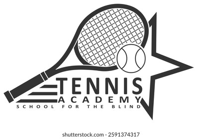 Black And White Tennis Academy Graphic Logo Design - Vector Hand Drawn Illustration Isolated On Transparent Background