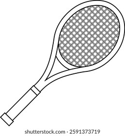 Black And White Tennis Racket Graphic Logo Design - Vector Hand Drawn Illustration Isolated On Transparent Background