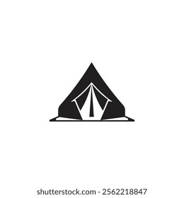 Black and white tent icon or simple camping tent vector illustration