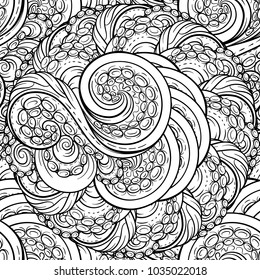Black and white tentacles vector seamless pattern